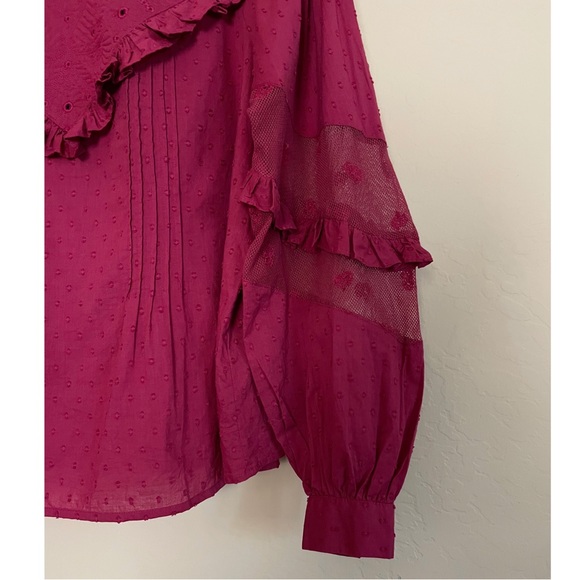 ANTHROPOLOGIE NWT Forever That Girl Burgundy Quilted Ruffle Frill Eyelet Blouse - Picture 10 of 11